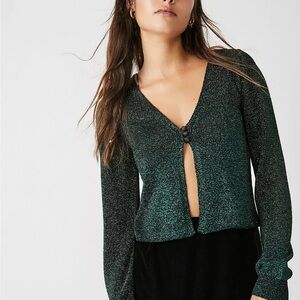 Free People Emmaline Green Metalic Cardigan